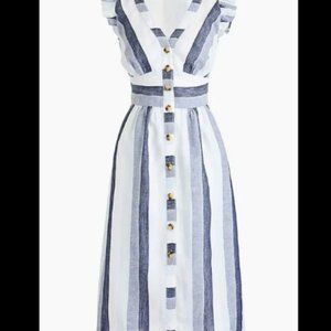 JCREW BLUE & IVORY LINEN STRIPE DRESS SIZE 4